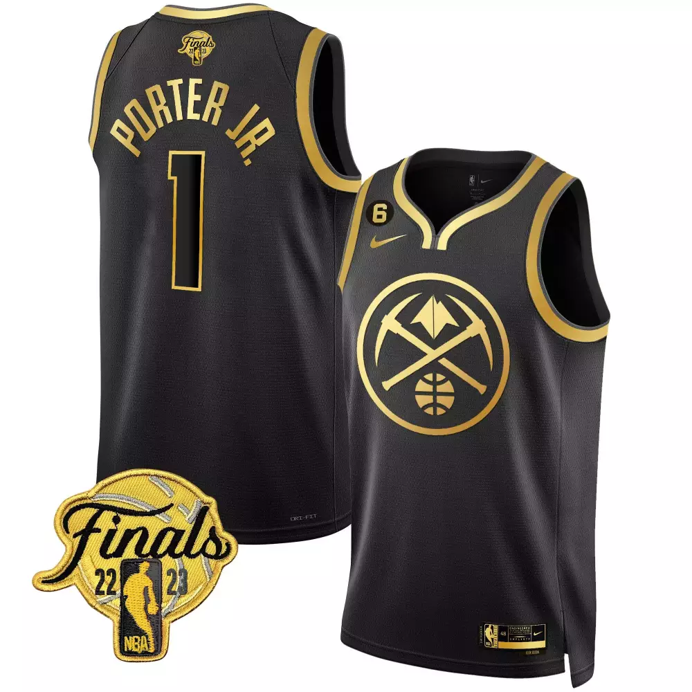 porter jr black gold mens denver nuggets 2023 finals patch gold special jersey all stitched
