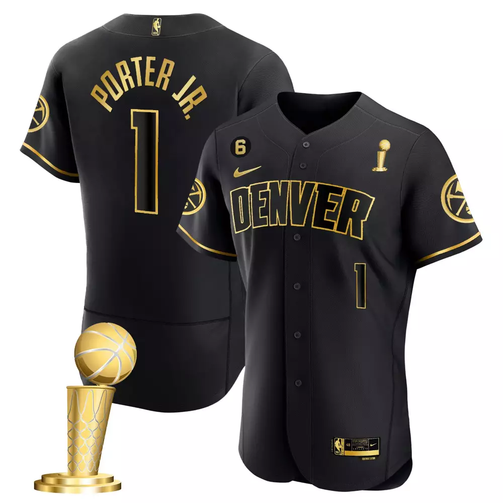 porter jr black gold youths denver nuggets 2023 champions flex base jersey all stitched
