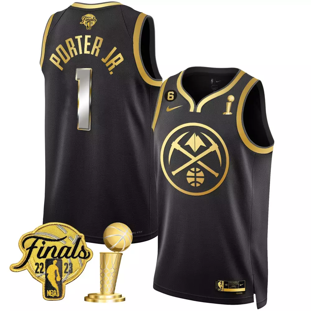 porter jr black limited mens denver nuggets 2023 finals champions patch gold special jersey all stitched
