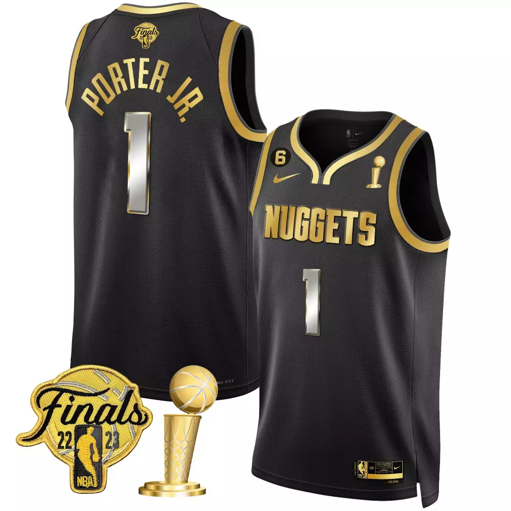 porter jr black limited youths denver nuggets 2023 finals champions patch gold jersey all stitched