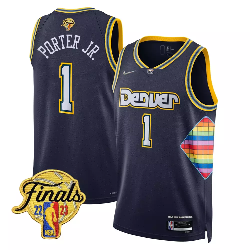 porter jr city navy mens denver nuggets 2023 finals patch gold trim jersey all stitched