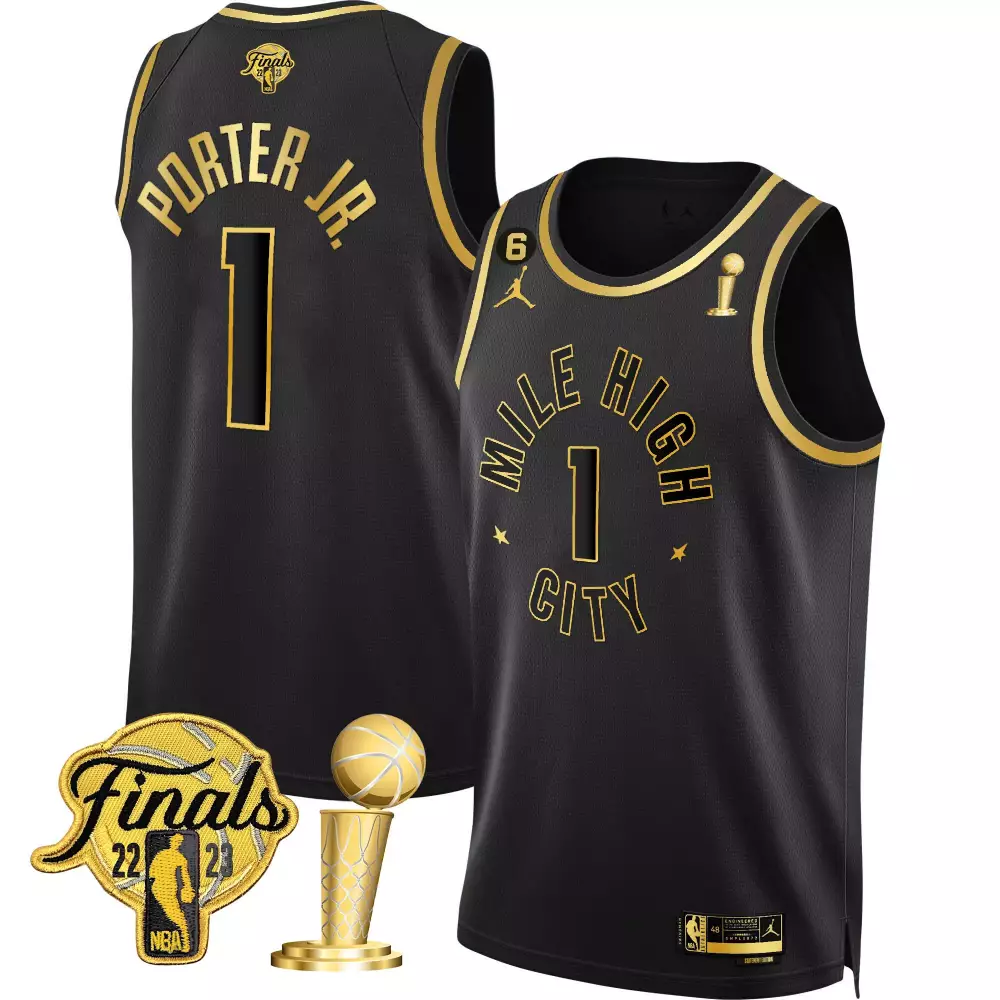 porter jr statement black mens denver nuggets 2023 finals champions patch gold jersey all stitched