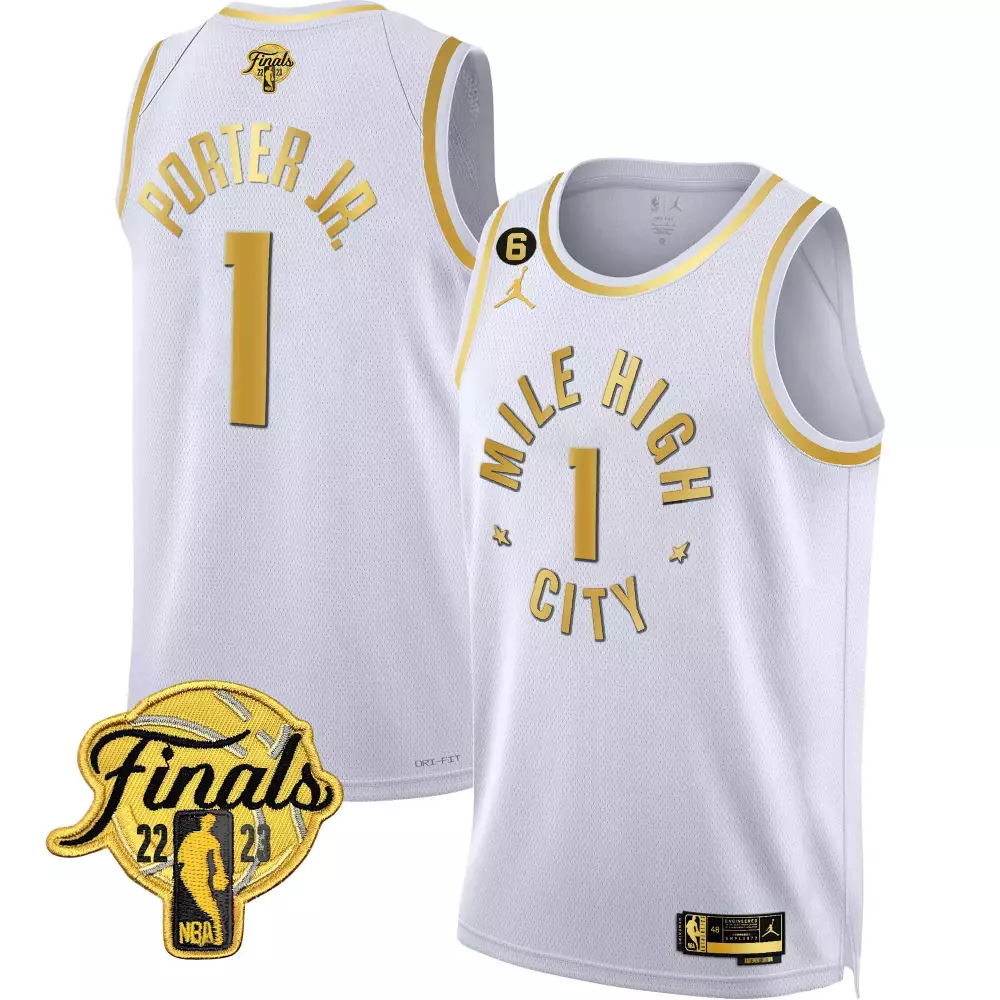 porter jr statement white mens denver nuggets 2023 finals patch black white gold jersey all stitched