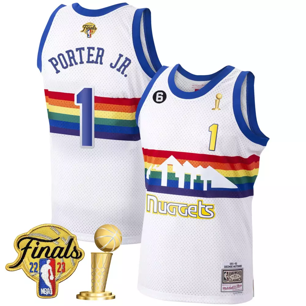 porter jr white classic youths denver nuggets 2023 finals champions patch jersey all stitched