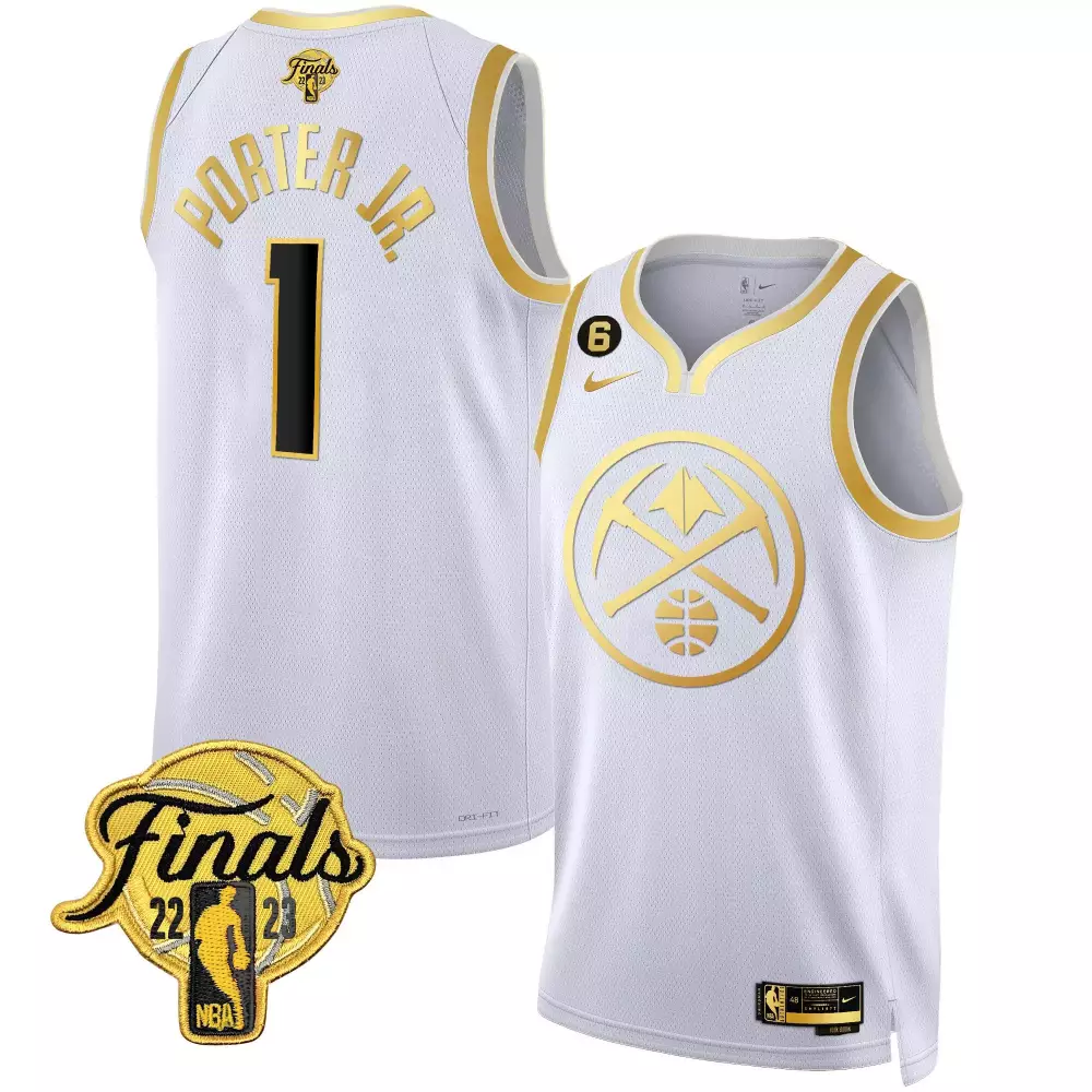 porter jr white gold mens denver nuggets 2023 finals patch gold special jersey all stitched