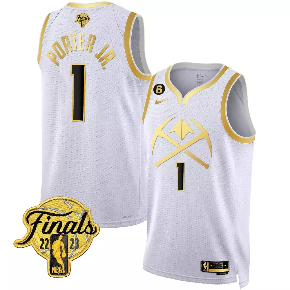 porter jr white gold mens denver nuggets 2023 finals patch gold special jersey all stitched