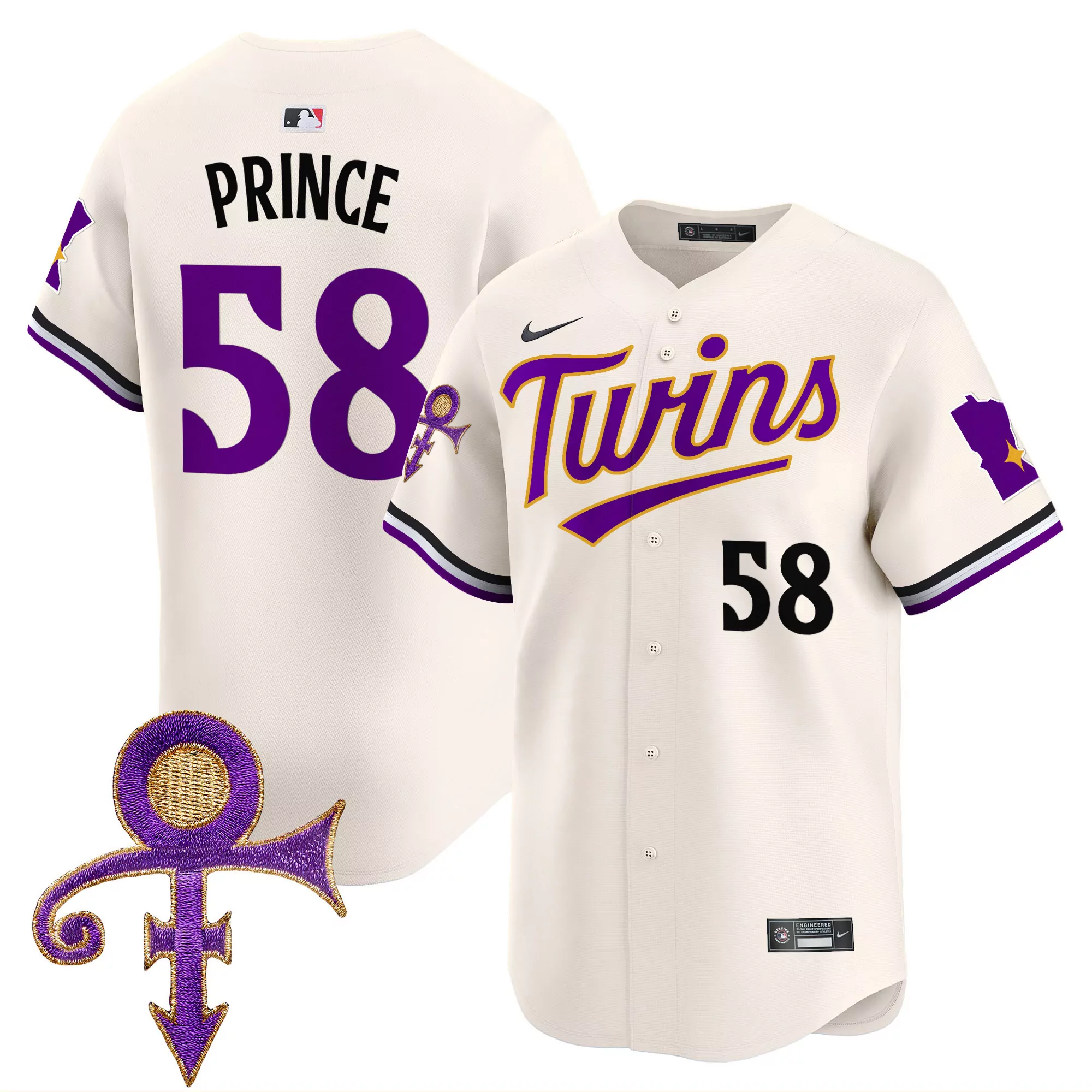prince 1958 cream mens minnesota twins prince patch vapor premier limited jersey v3 all stitched