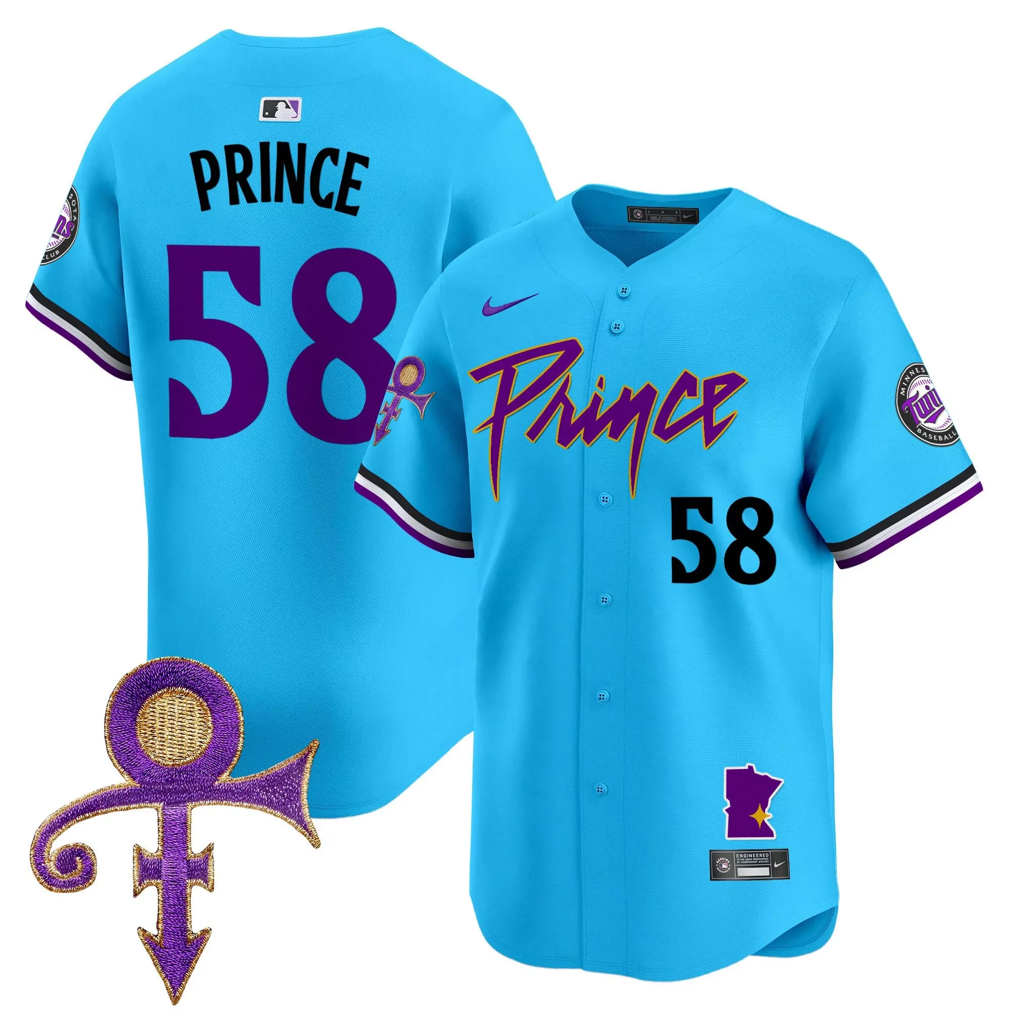 prince 1958 light blue mens minnesota twins prince patch vapor premier limited jersey v2 all stitched