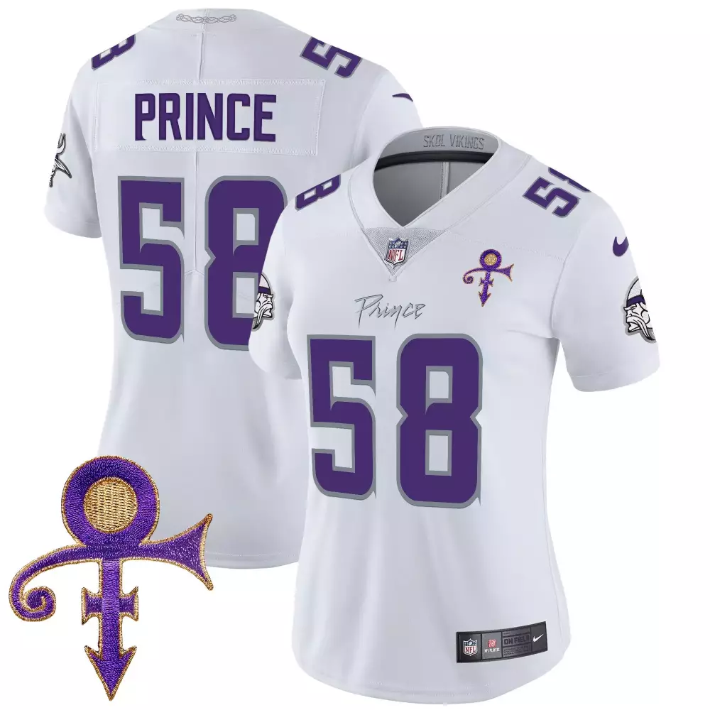 prince 1958 white limited womens vikings 2024 prince vapor limited jersey all stitched
