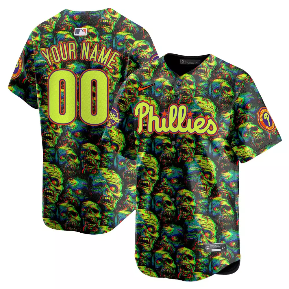 printed youth philadelphia phillies halloween zombie horror vapor premier limited custom jersey v1 printed