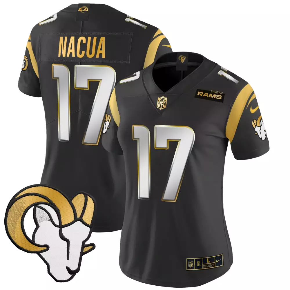 puka nacua black limited womens los angeles rams 2024 gold vapor limited jersey all stitched