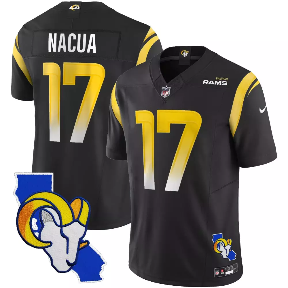 puka nacua black limited womens los angeles rams 2024 gold vapor limited jersey all stitched