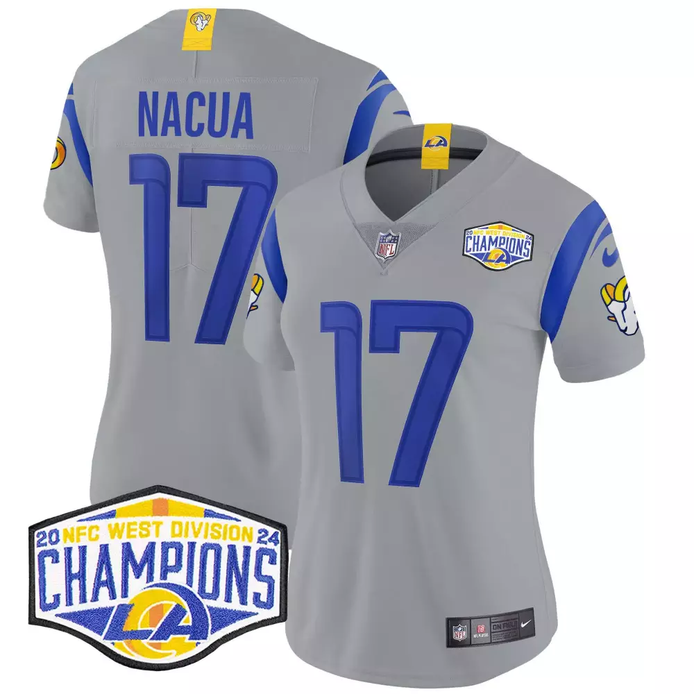 puka nacua gray mens los angeles rams 2024 nfc west division champions vapor limited jersey all stitched