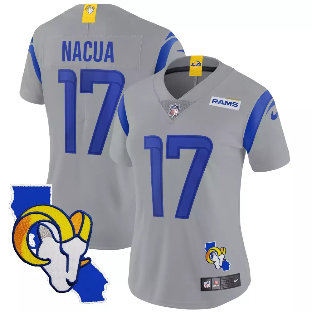 puka nacua gray womens los angeles rams california patch vapor limited jersey all stitched