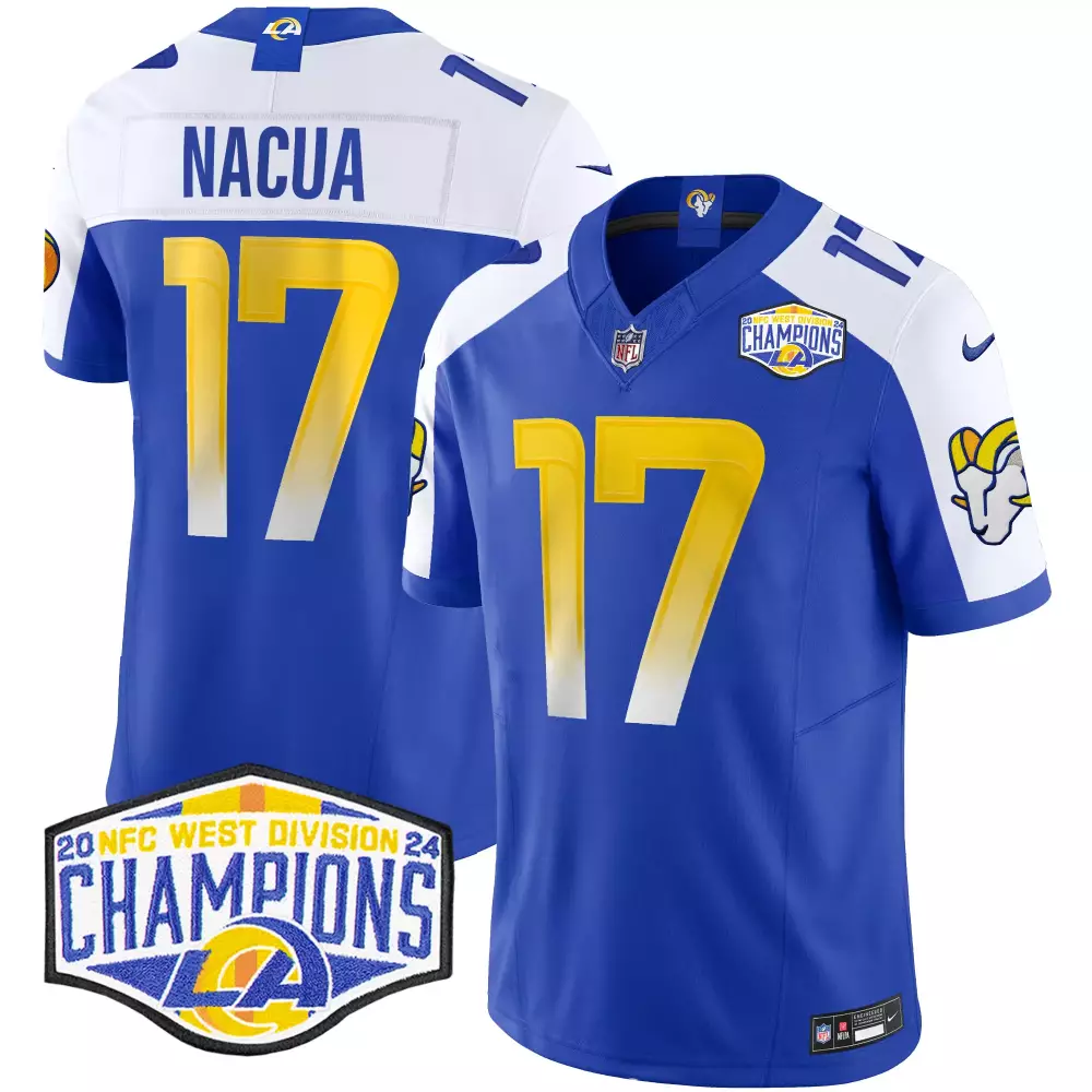 puka nacua royal alternate mens los angeles rams 2024 nfc west division champions vapor limited jersey all stitched