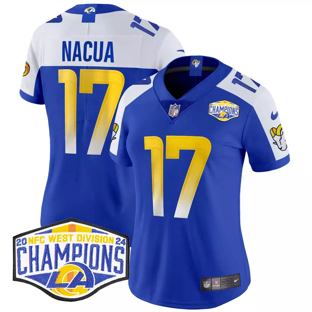 puka nacua royal alternate mens los angeles rams 2024 nfc west division champions vapor limited jersey all stitched