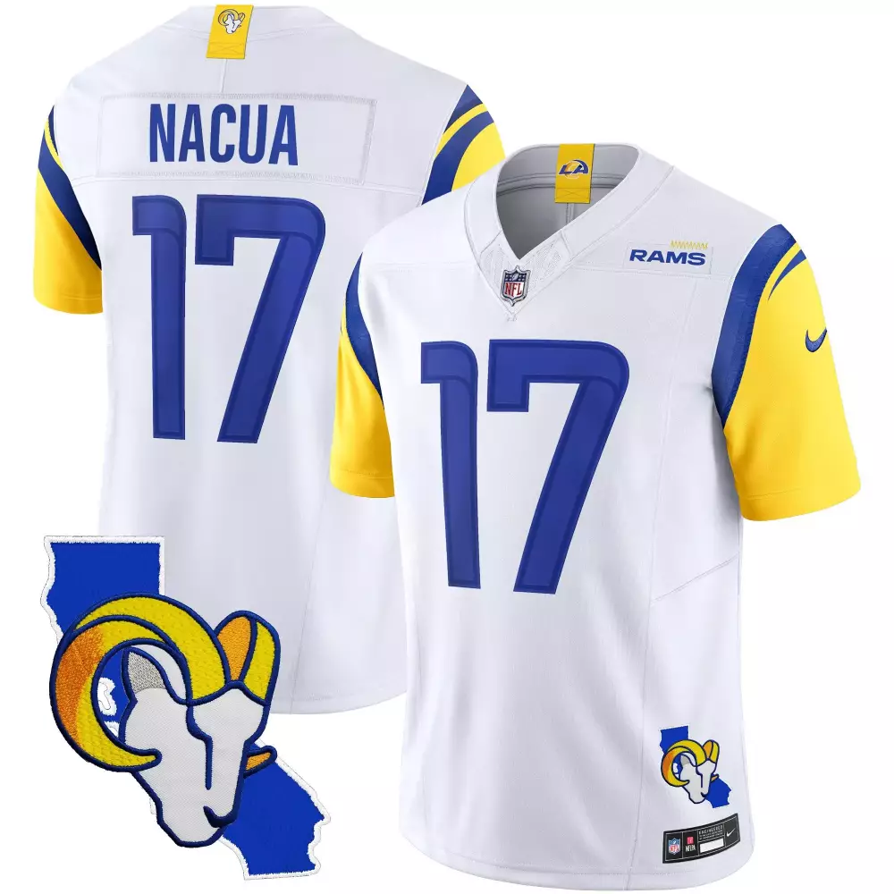 puka nacua white mens los angeles rams california patch vapor limited jersey all stitched
