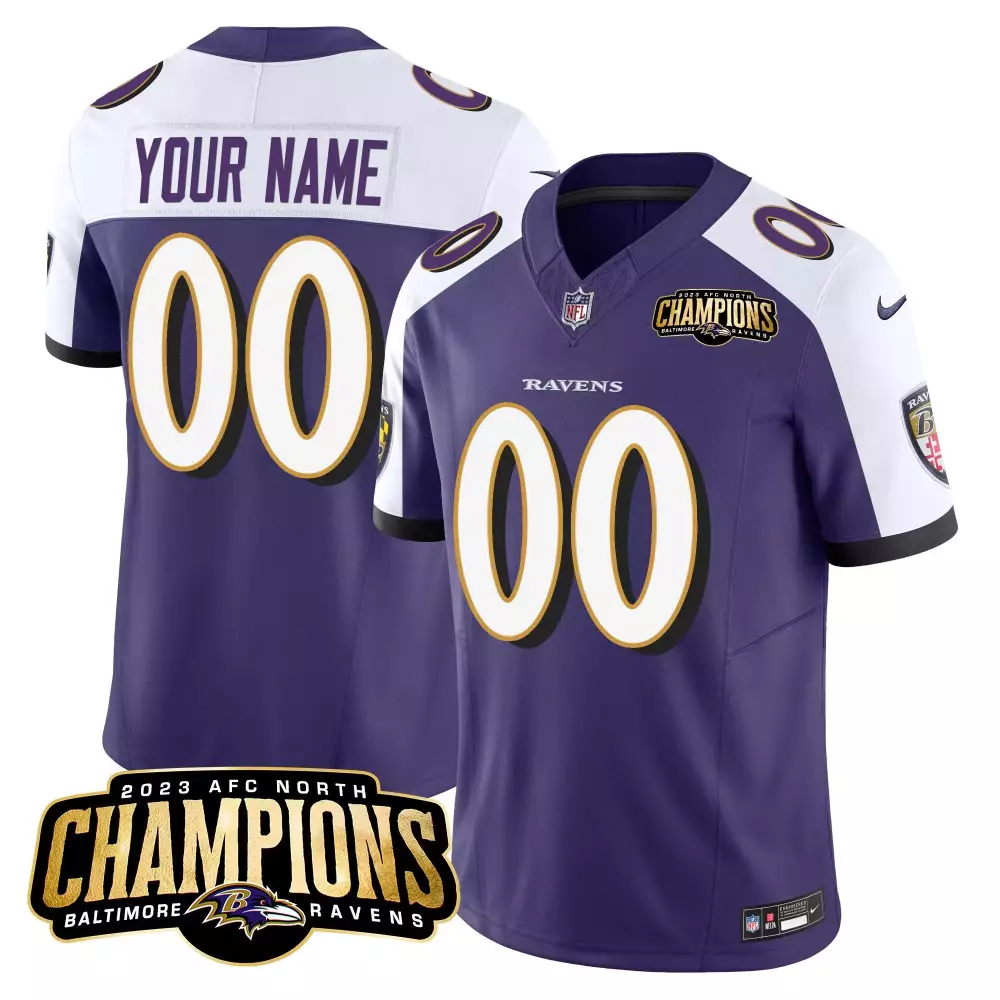 Purple Alternate Baltimore Ravens 2023 AFC North Champions Patch Vapor Limited Custom Jersey | All Stitched | For Men, Women & Youth