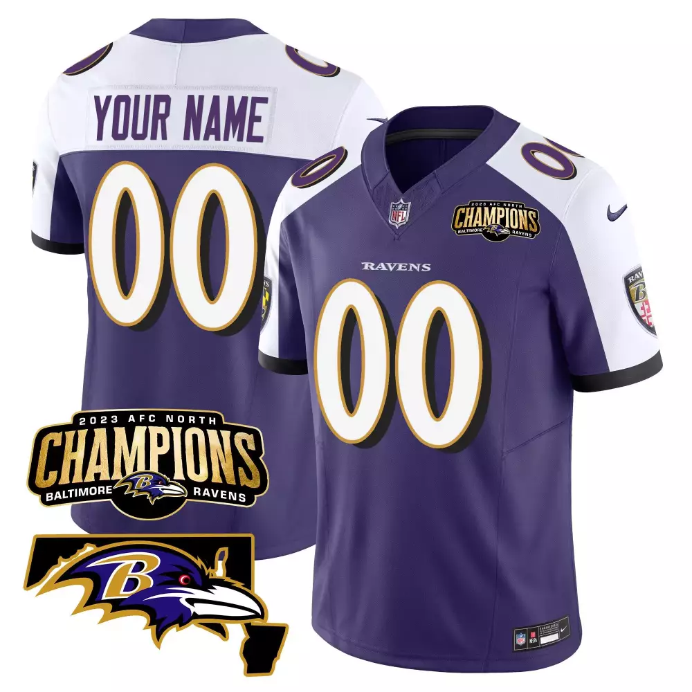 2023 AFC North Champions Maryland Patch Baltimore Ravens Purple Alternate Youth Jersey | Vapor Custom Stitched | For Men, Women & Youth