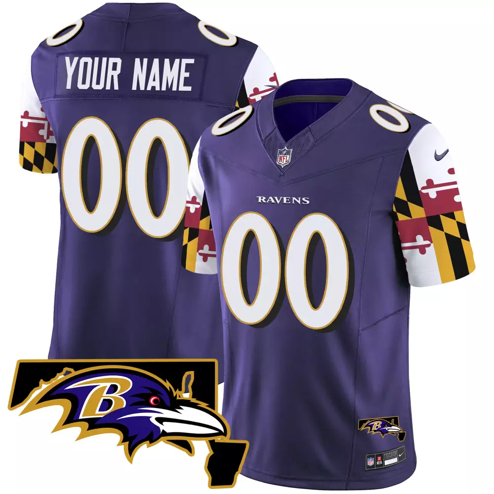 Baltimore Ravens Men's Purple Maryland Flag Vapor Limited Custom Jersey V2 | All Stitched Design | Fan Gear for Men