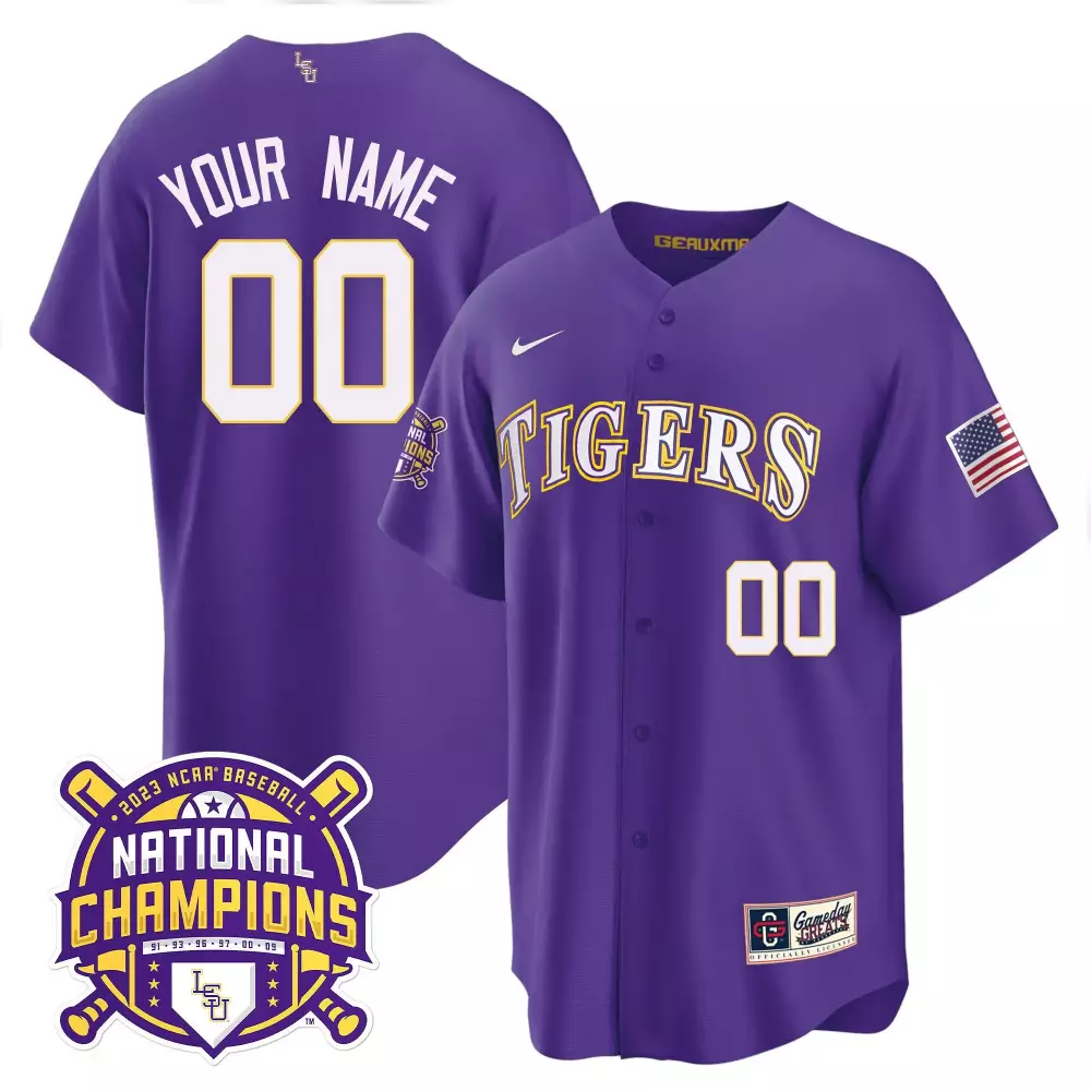 purple men lsu tigers 2023 national champions gold cool custom jersey all stitched