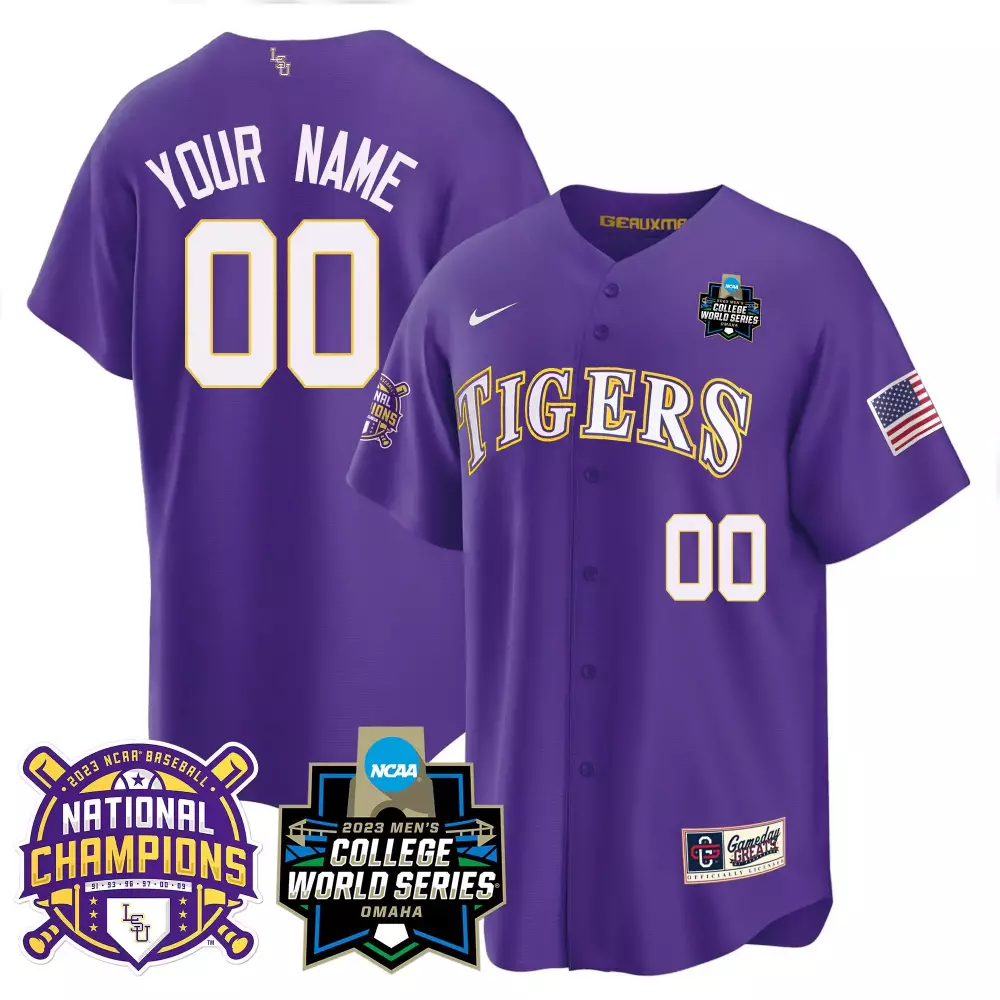 purple men lsu tigers 2023 national champions gold cool custom jersey all stitched