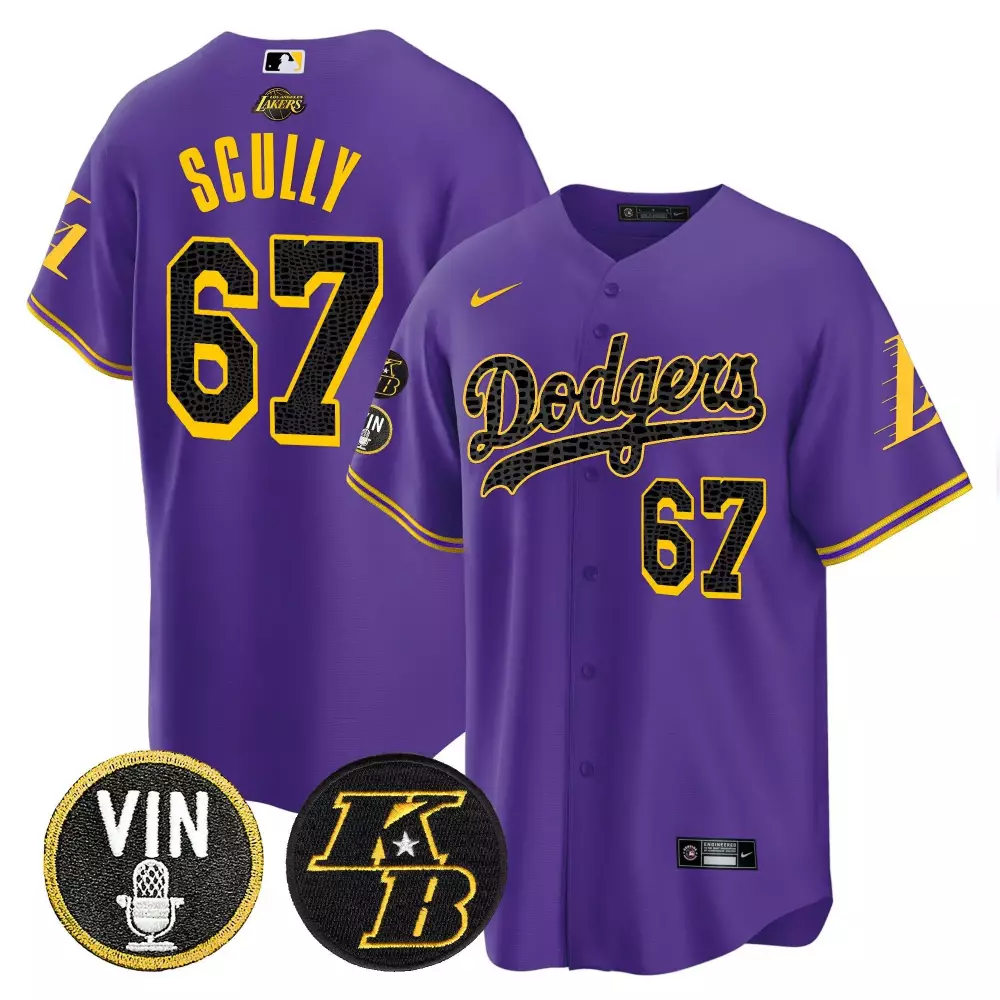 Vin Scully Dodgers Bryant Patch Cool Base Mamba Jersey | Purple Style | Essential Fan Gear for Game Day | For Men, Women & Youth