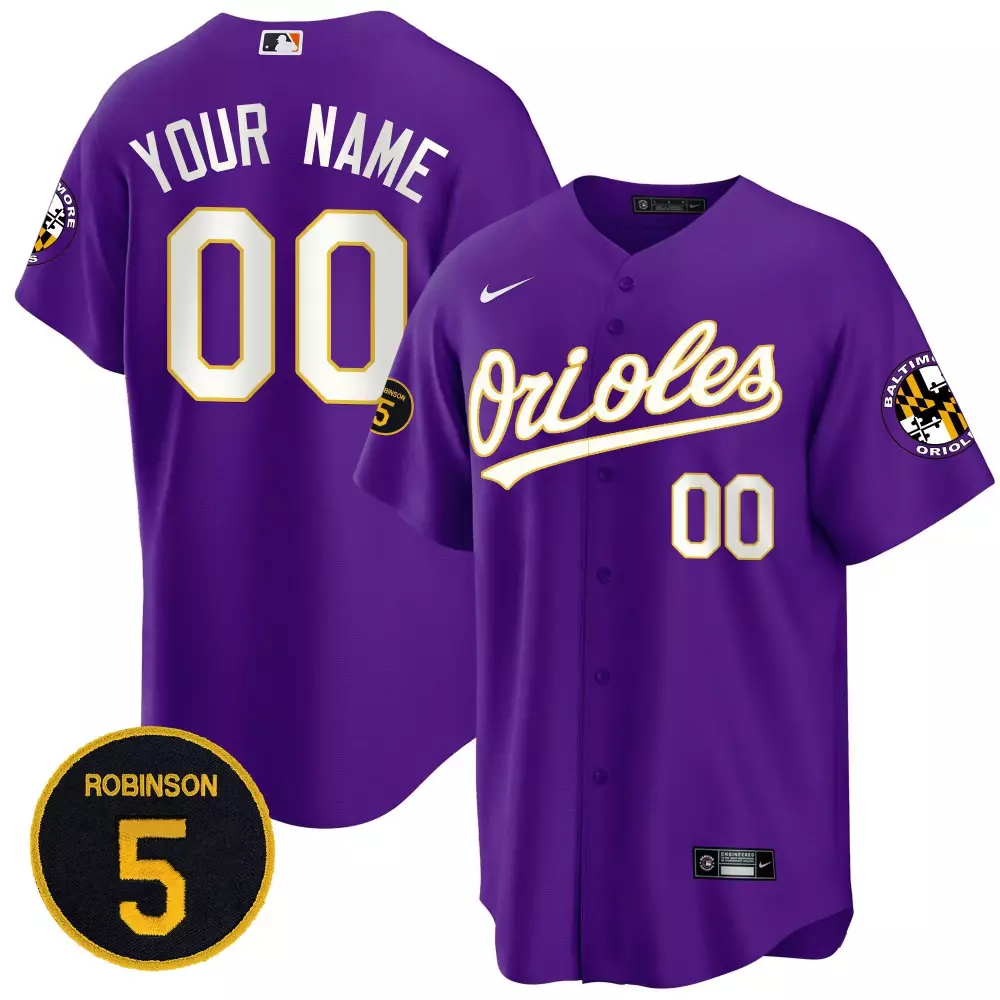 purple youth baltimore orioles robinson patch cool base custom jersey all stitched