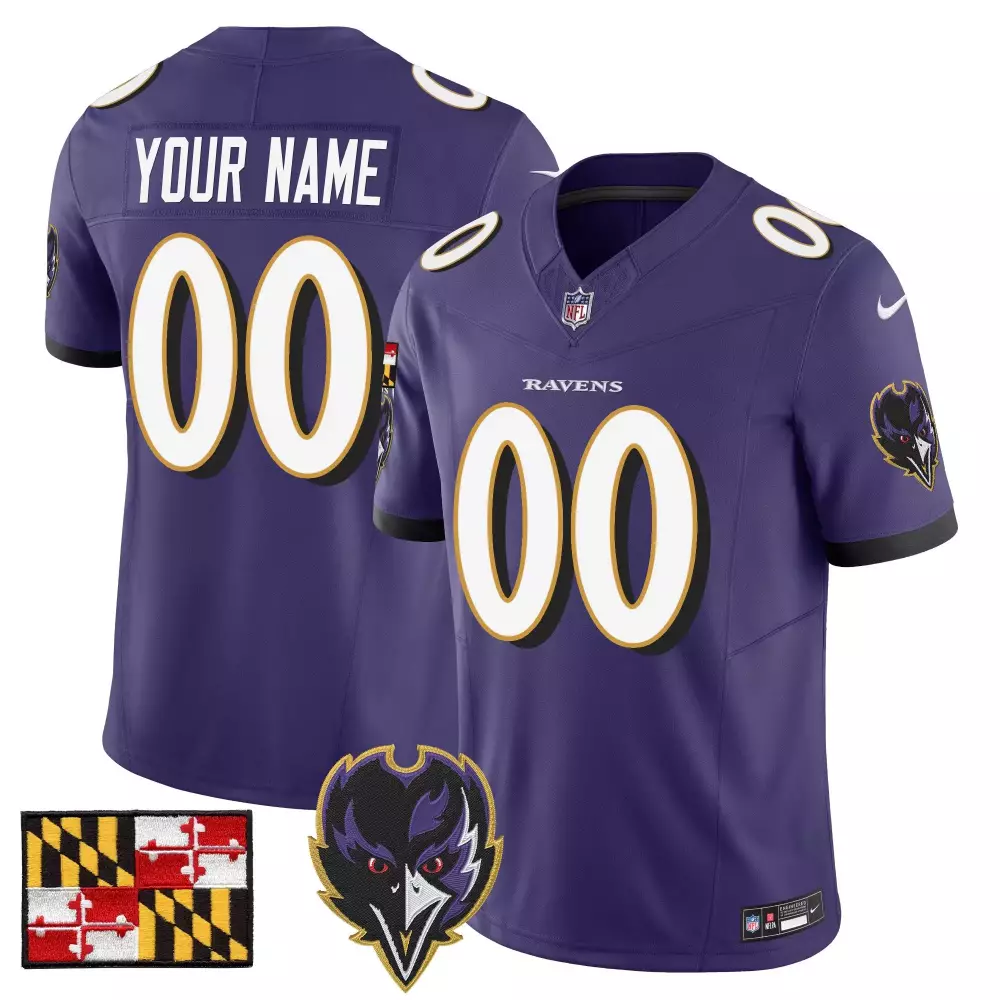 purple youth baltimore ravens 2024 maryland flag vapor limited custom jersey v2 all stitched