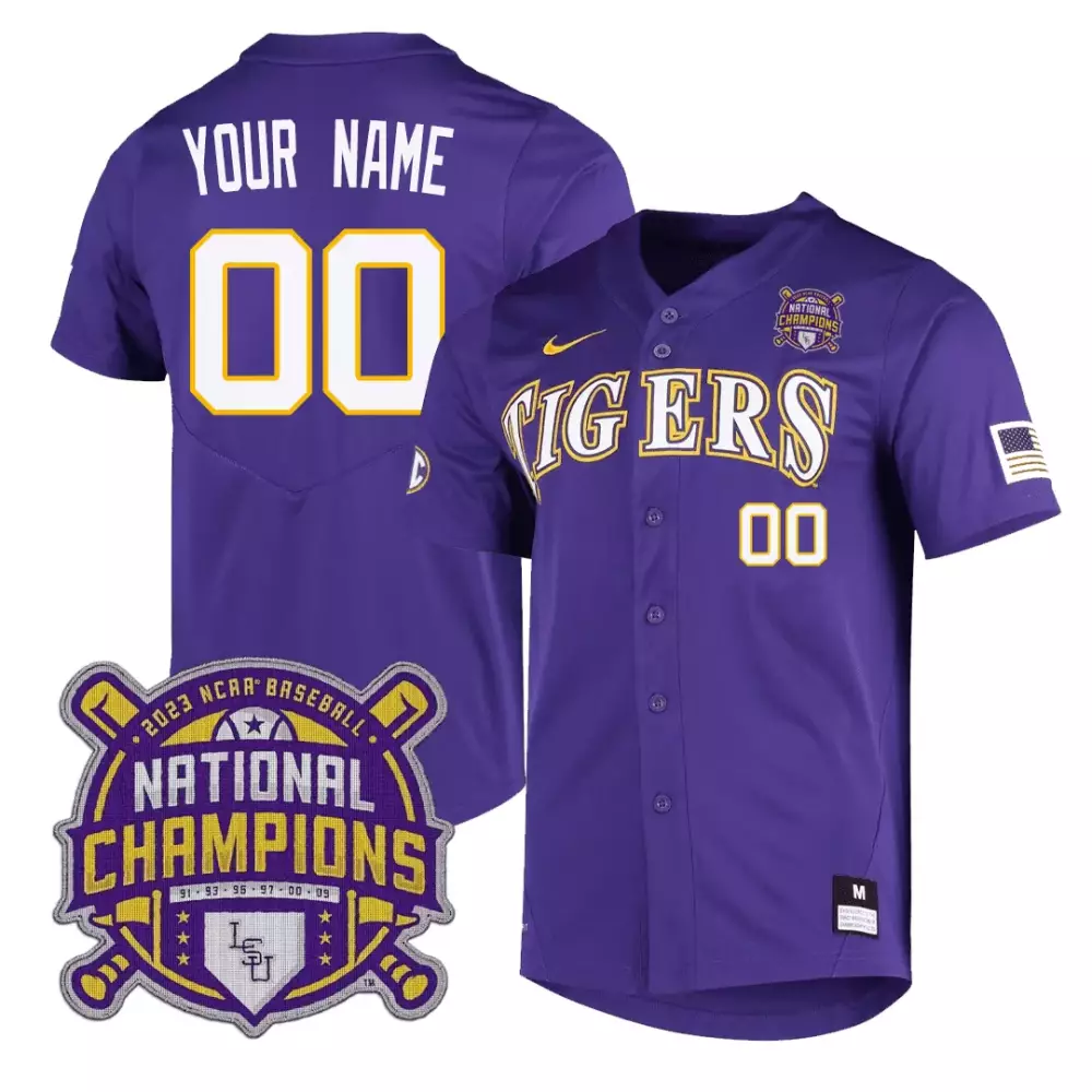 purple youth lsu tigers 2023 national champions custom jersey all stitched