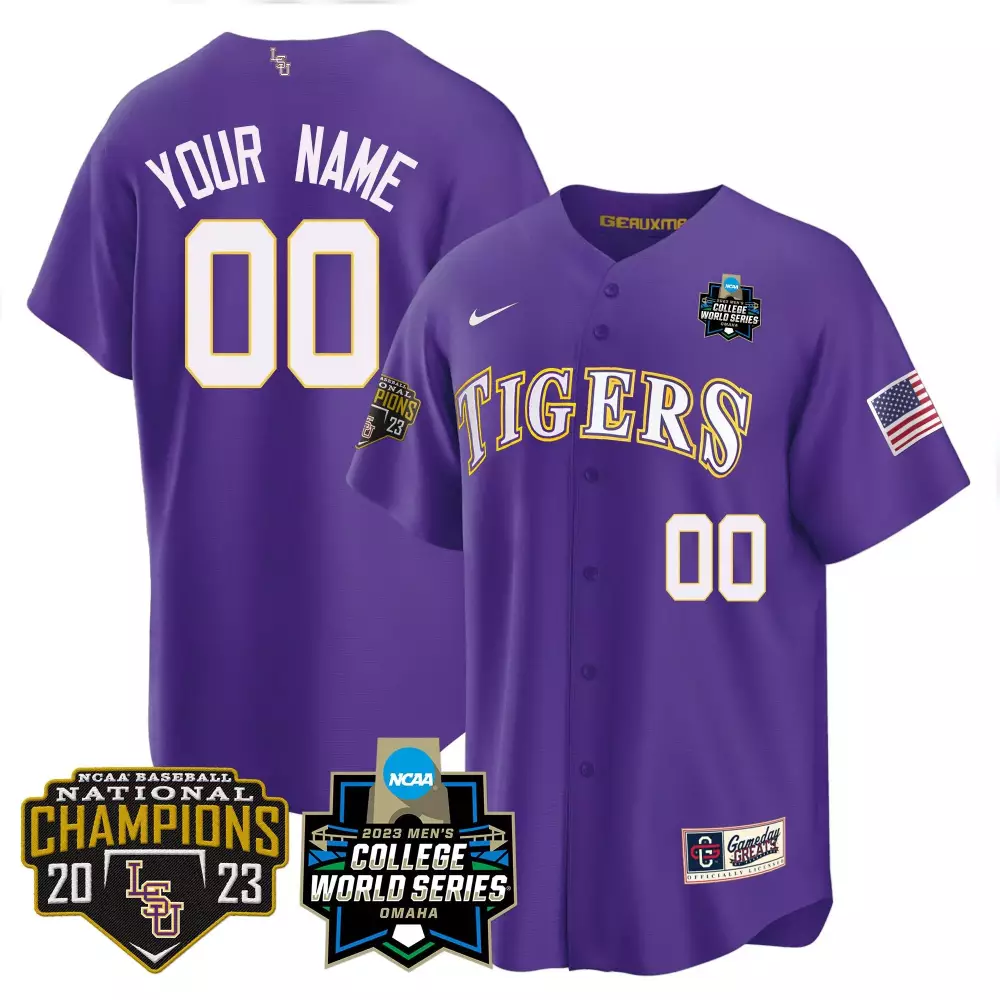 purple youth lsu tigers 2023 national champions custom jersey all stitched