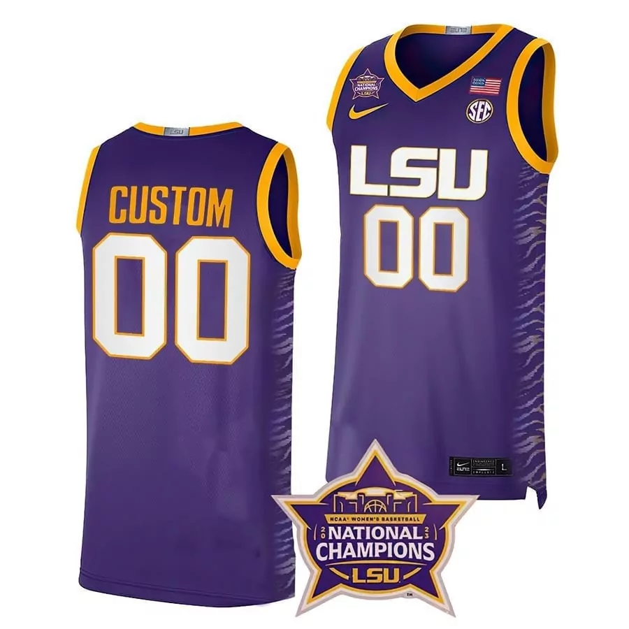 purple youth lsu tigers 2023 national champions gold cool custom jersey v5 all stitched