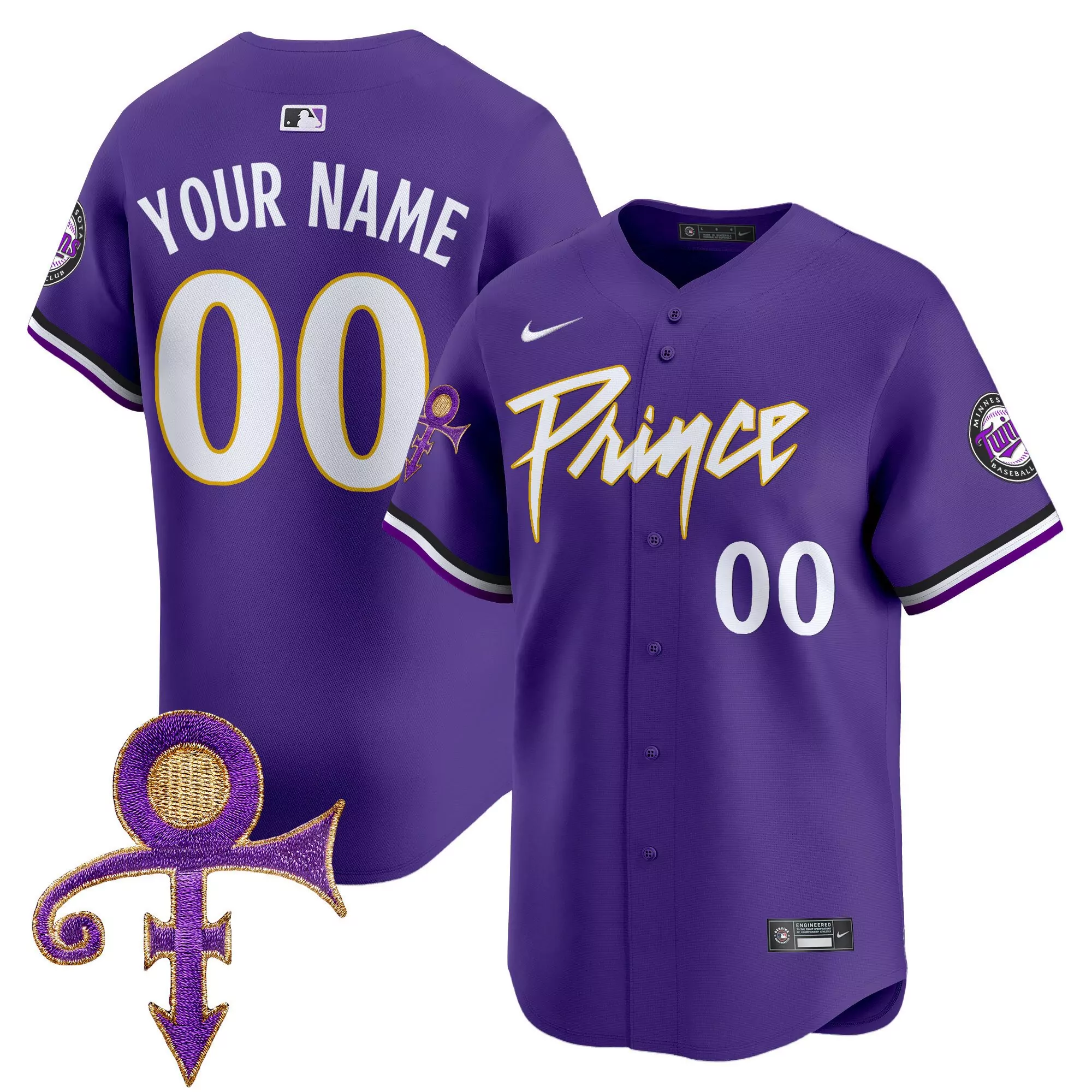 purple youth minnesota twins prince patch vapor premier limited custom jersey all stitched