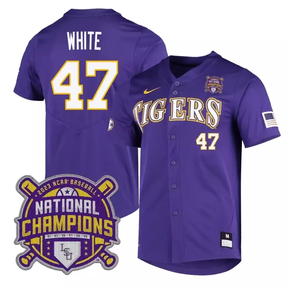 purple youth tommy white lsu tigers college world series national champions jersey all stitched