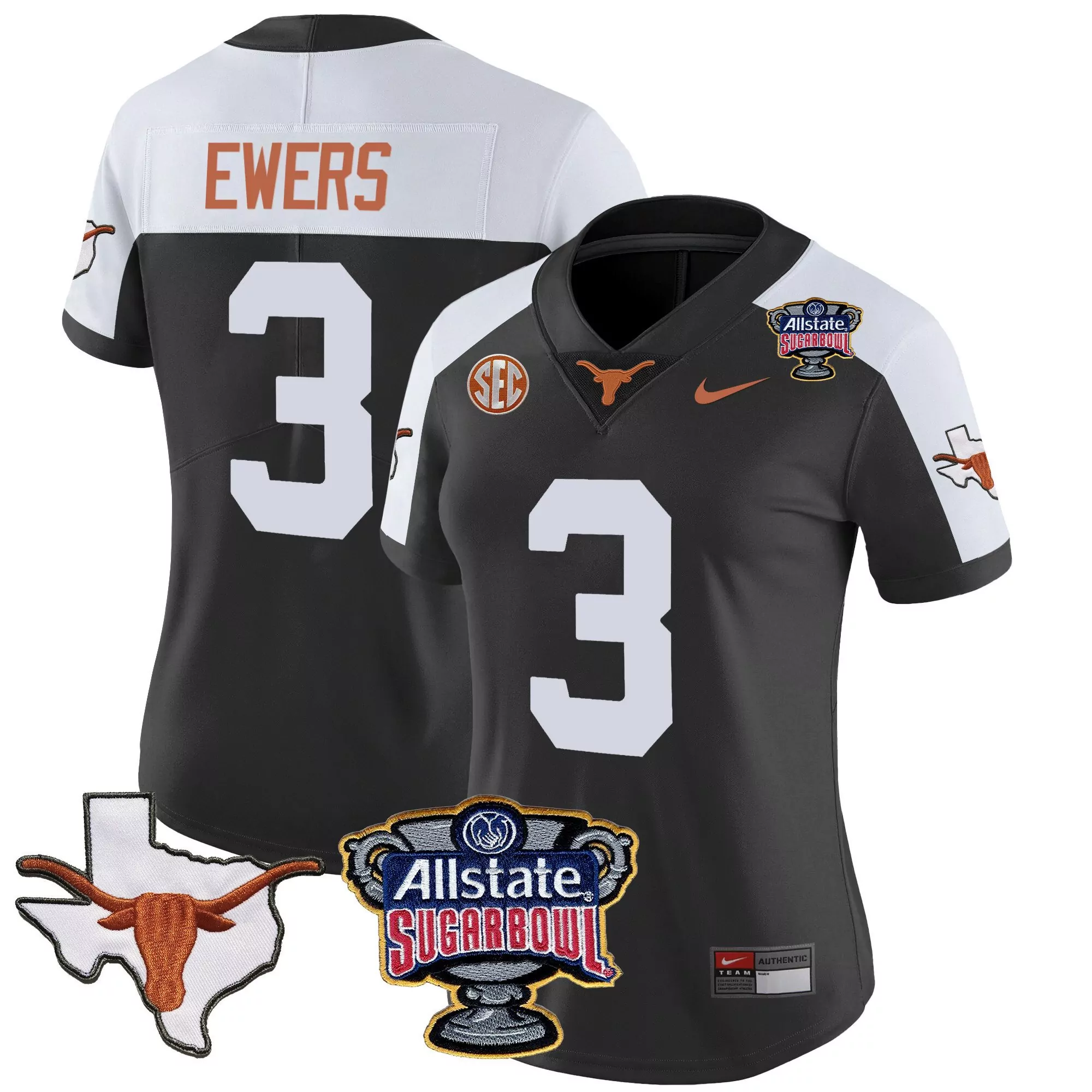 quinn ewers black alternate womens texas longhorns state map sec patch vapor jersey v2 all stitched