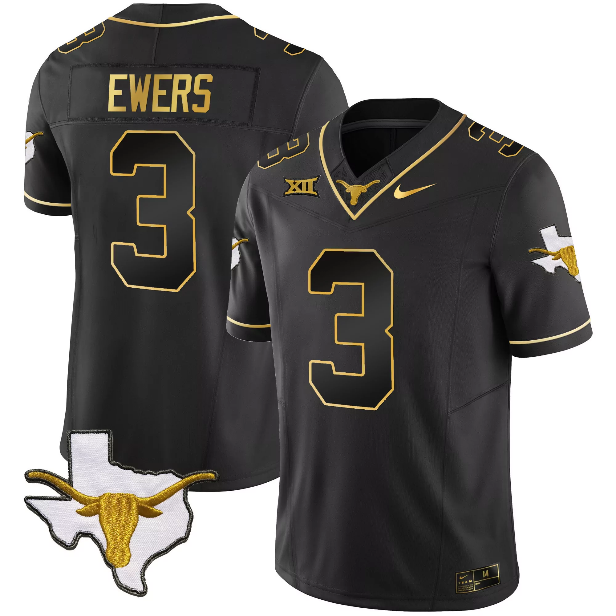 quinn ewers black alternate womens texas longhorns state map sec patch vapor jersey v2 all stitched