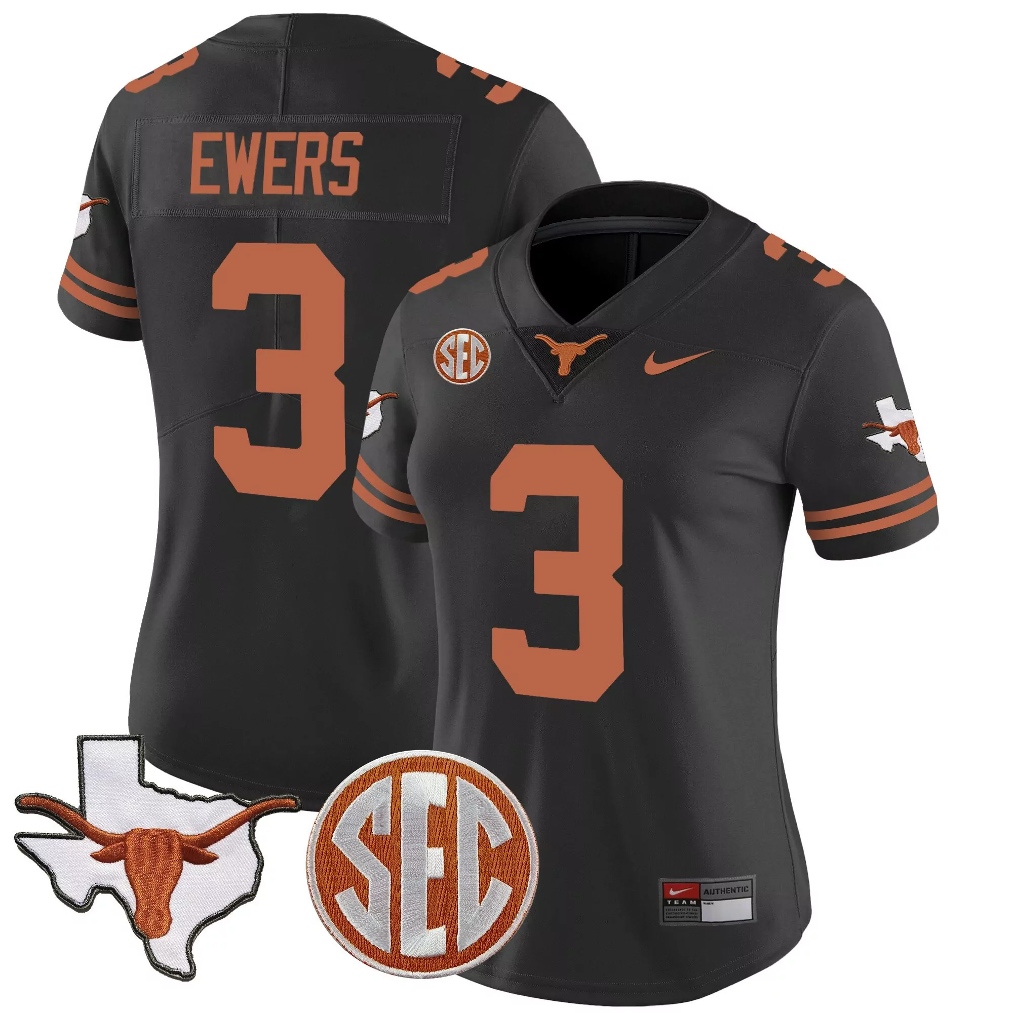 quinn ewers black mens texas longhorns vapor limited jersey v3 all stitched