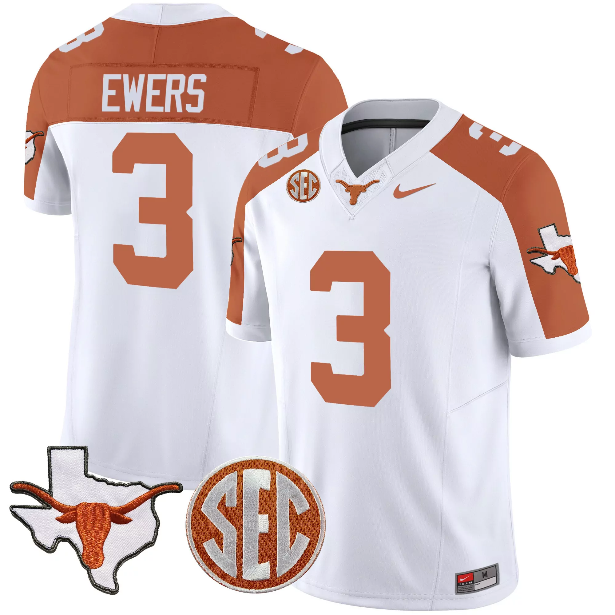 quinn ewers inverted mens texas longhorns state map sec patch vapor jersey all stitched