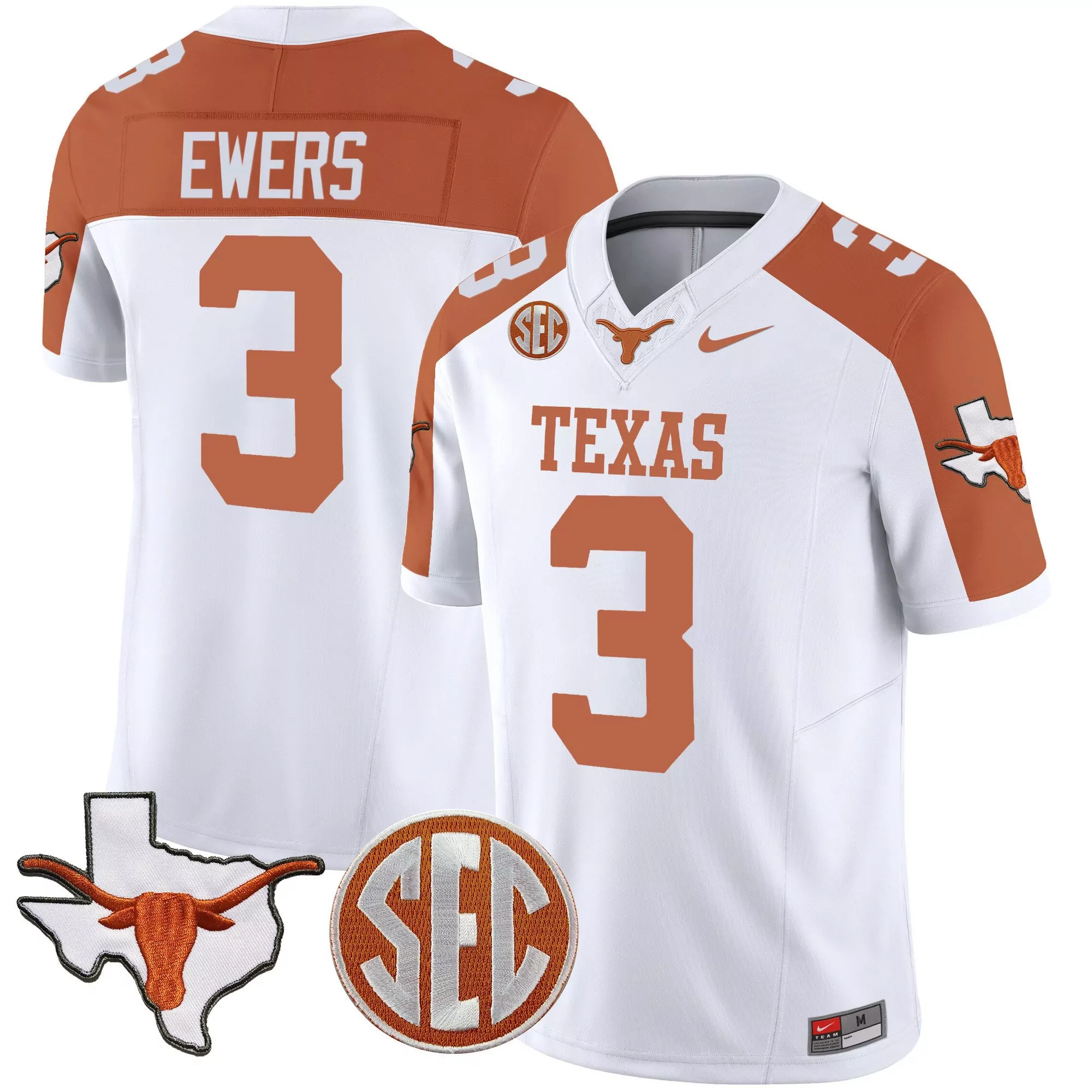 quinn ewers inverted mens texas longhorns state map sec patch vapor jersey all stitched