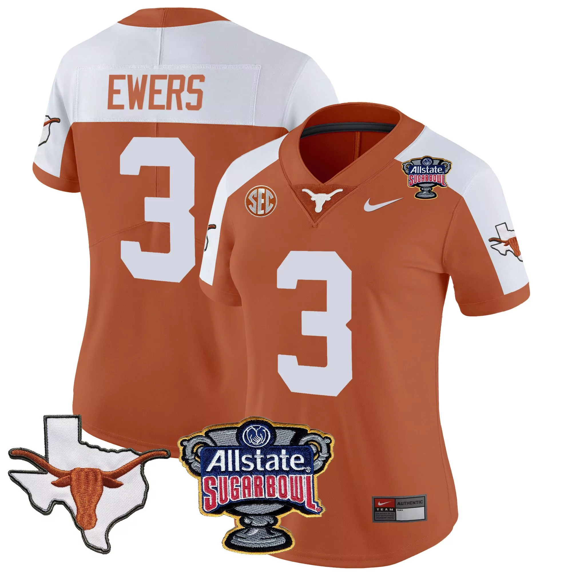 quinn ewers orange alternate womens texas longhorns sugar bowl sec patch vapor jersey all stitched