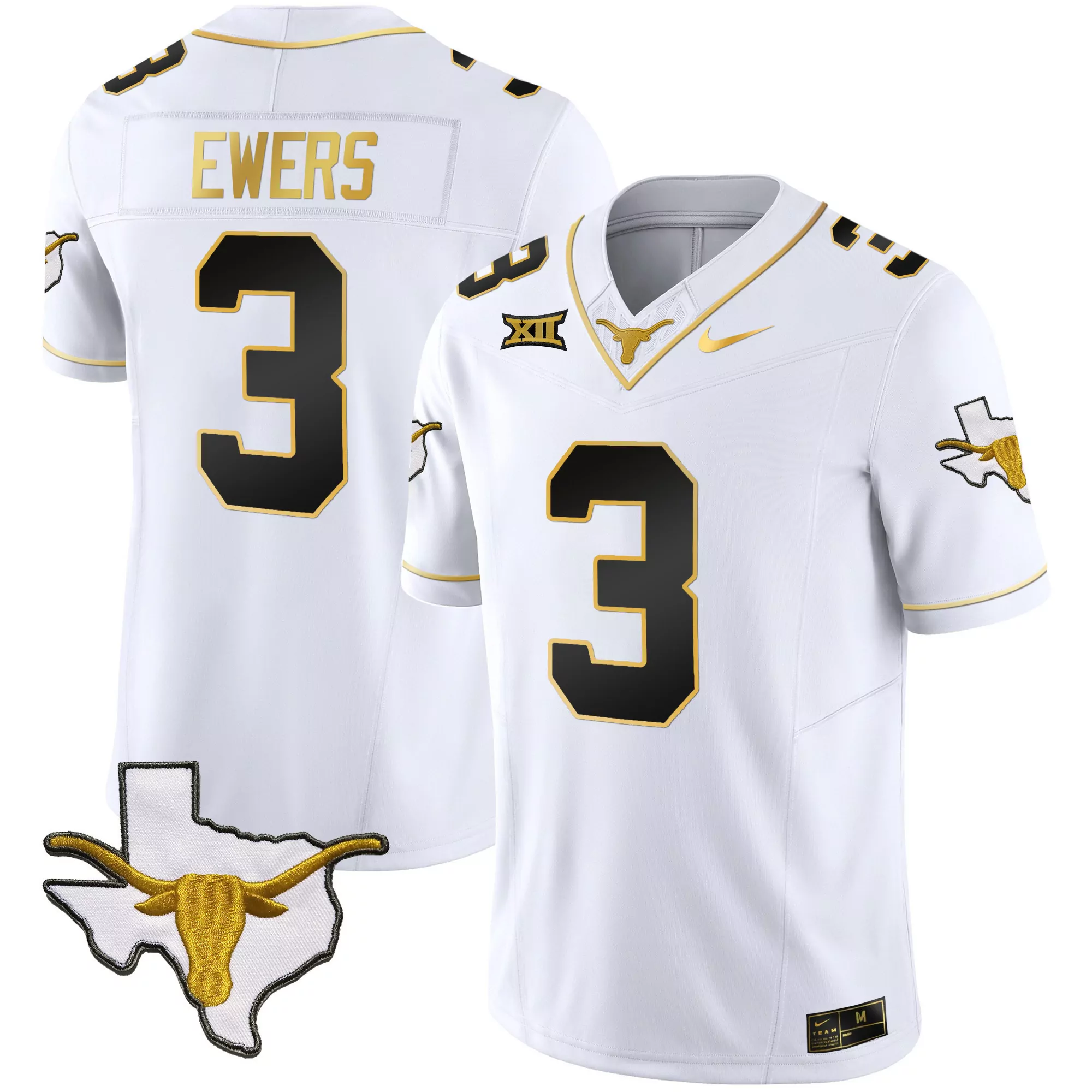 quinn ewers white gold mens texas longhorns black limited gold vapor jersey all stitched