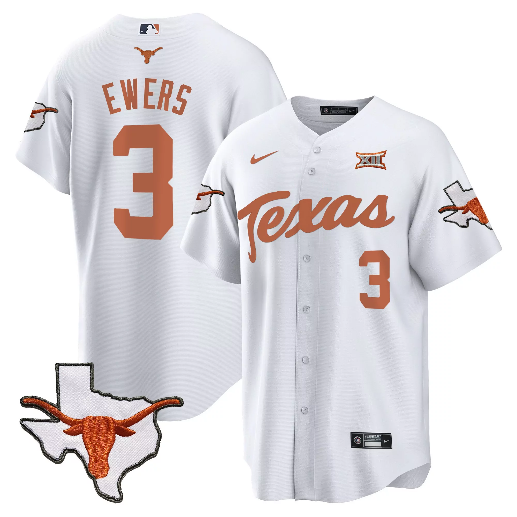 quinn ewers white mens texas longhorns baseball jersey all stitched