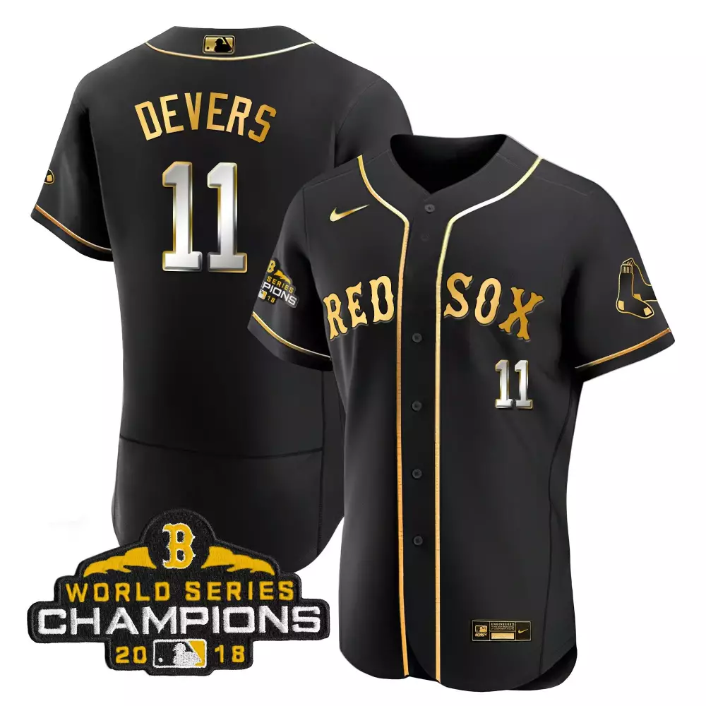 rafael devers flex black men boston red sox world series champion 2018 gold jersey all stitched