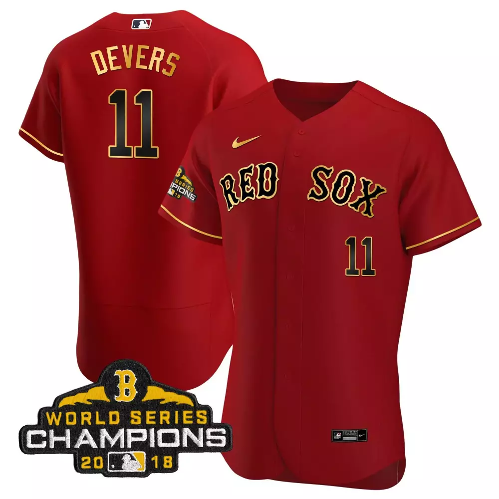 rafael devers flex red men boston red sox world series champion 2018 gold jersey all stitched