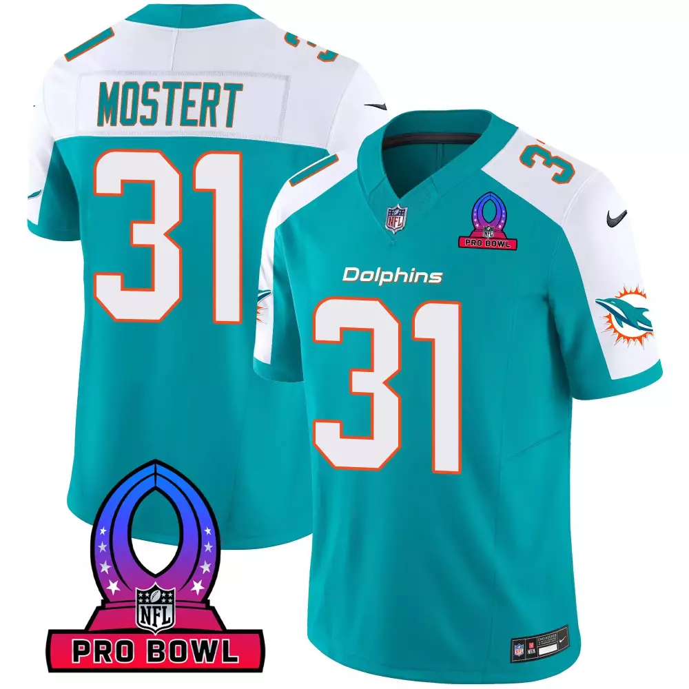 Raheem Mostert Aqua Alternate Men's Miami Dolphins 2024 Pro Bowl Patch Vapor Jersey | All Stitched for Comfort | Fan Gear for All | For Men, Women & Youth