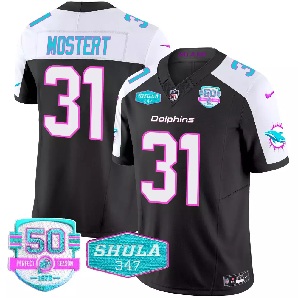 Mostert Miami Dolphins Black Alternate Jersey | Vapor Limited Stitched | Miami Vice Style | For Men, Women & Youth