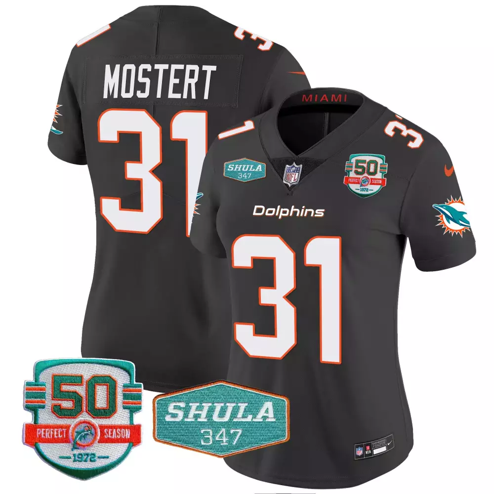 Raheem Mostert Black Women's Miami Dolphins Shula 347 Patch Vapor Jersey | Stitched Fan Gear | For Men, Women & Youth