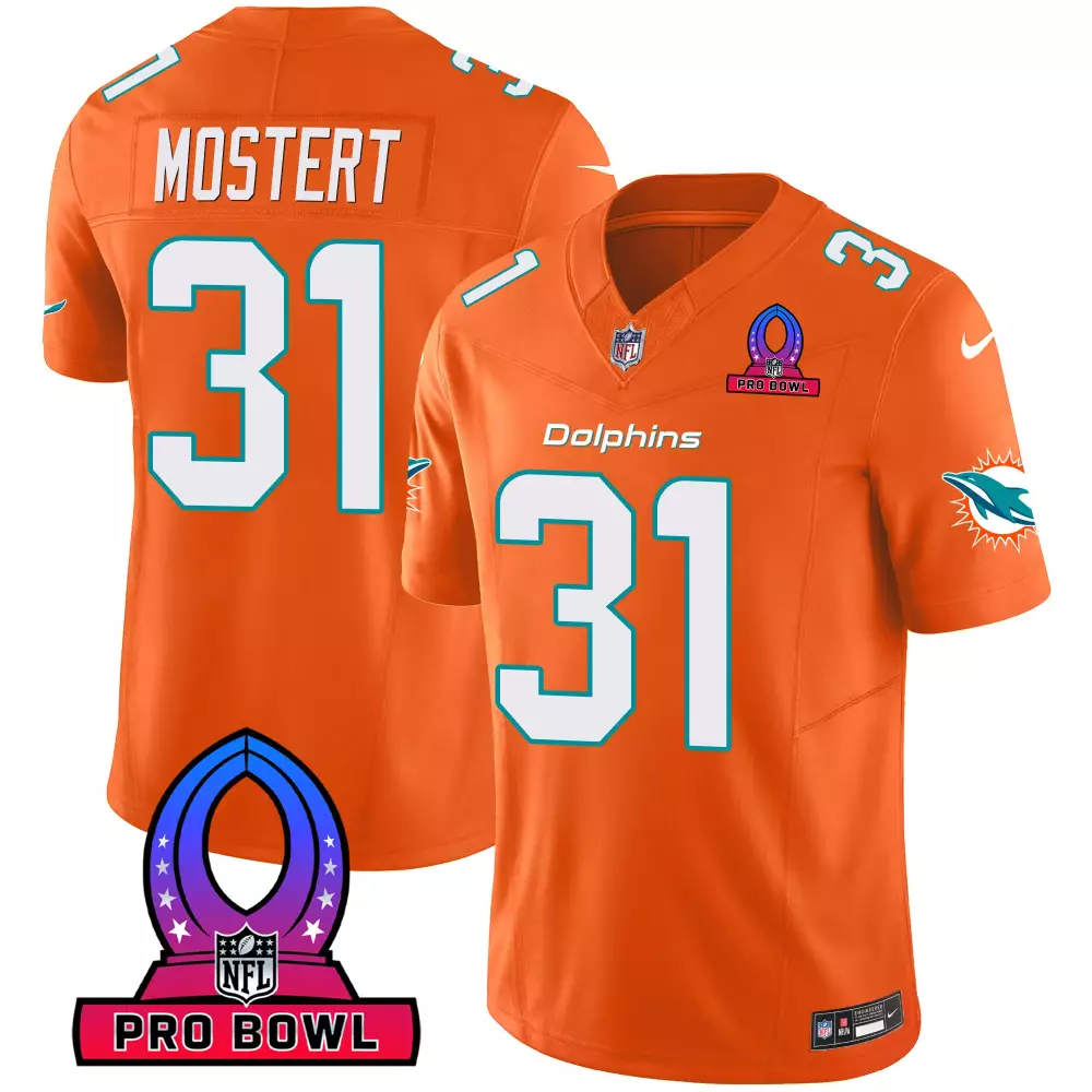 Raheem Mostert Orange Men's Miami Dolphins 2024 Pro Bowl Patch Vapor Jersey | Stitched Fan Gear | For Men, Women & Youth
