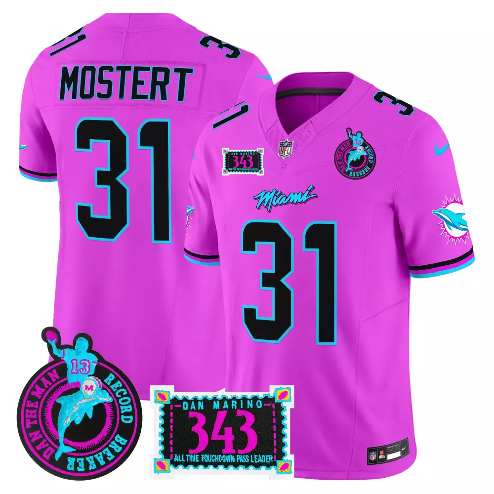 raheem mostert pink mens miami dolphins dan the man record breaker patch vapor limited jersey all stitched