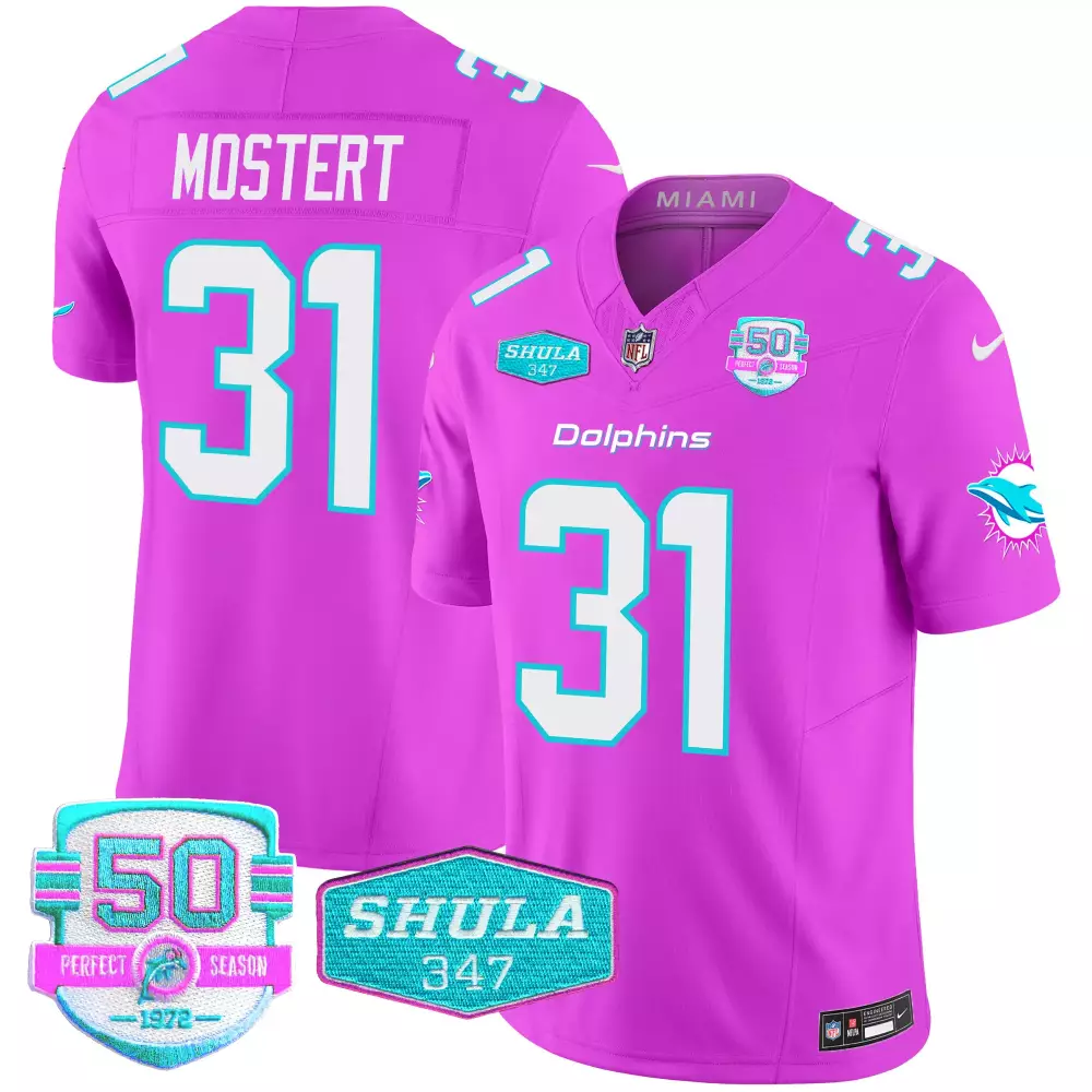 raheem mostert pink mens miami dolphins dan the man record breaker patch vapor limited jersey all stitched